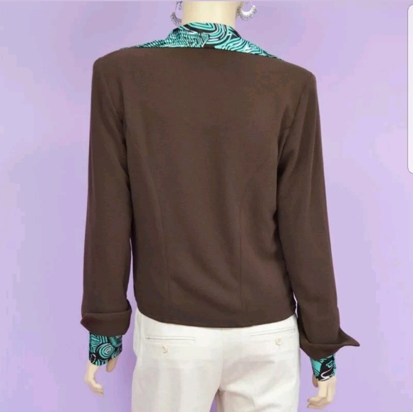 Brown & Green Reversible Blazer Polyester Open Front w/ POCKETS HANDMADE IN USA - Picture 2 of 7